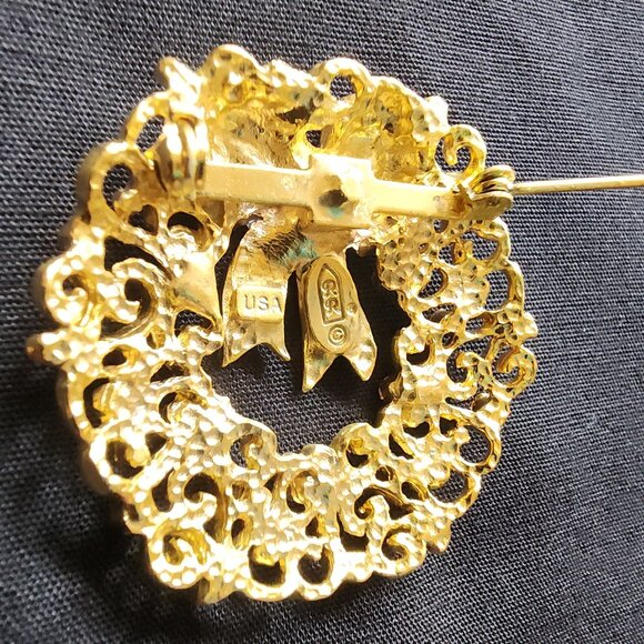 Vtg Robyn Rush Christmas Wreath RR USA & Christmas Tree Brooch Pin Rhinestones - Picture 5 of 16